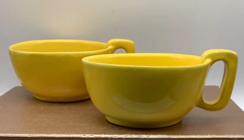 Frankoma 4SC Mug Cup Handled Soup Bowl Autumn Yellow Set of 2, 5” x 2.5”