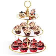 Gold Rim Dessert Cupcake Stand Tower 3 Tier for Tea Party Plastic Tiered Serving