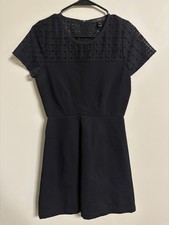 J. Crew Dress Stretch Eyelet Lace Yoke Crochet  A-Line Fit Flare Black Size 4
