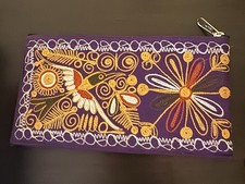 Embroidered Zip Pouch Wallet Coin Purse Purple