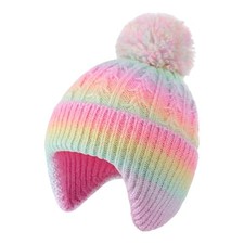 Kids Knit Winter Hats Skiing Beanie Caps with Earflap for 3-8 Years Rainbow
