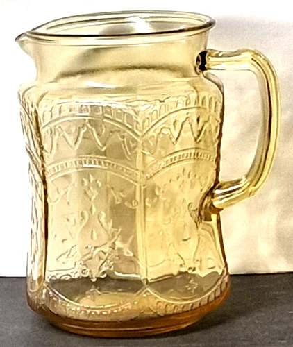 1933 Depression Glass PATRICIAN Pattern Yellow/Amber Pitcher 75 oz 8” Tall