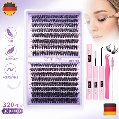 Cluster Lashes 320Pcs Wimpern Extensions Wimpernverlängerung Kit Bond and Seal