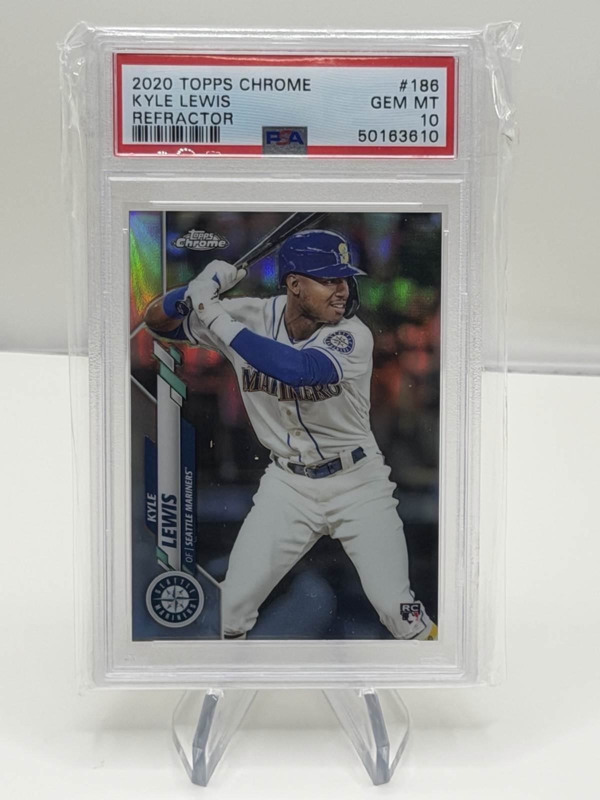 2020 Topps Chrome Kyle Lewis RC Refractor Rookie #186 Mariners PSA 10