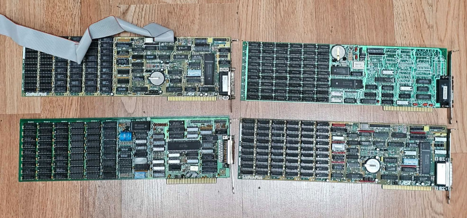 Lote de 4 tarjetas de expansión de memoria vintage Six Pak Plus AST Clean Pulls IBM 5150 5160