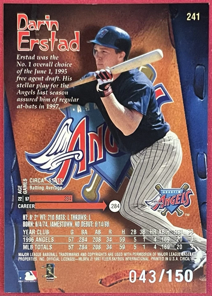 Darin Erstad 1997 Circa Rave #241 /150 #D 043/150 Angels - Image 2 of 2