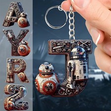 Personalized Star Wars Droid Robotic Initial Letter Alphabet Keychain Gift