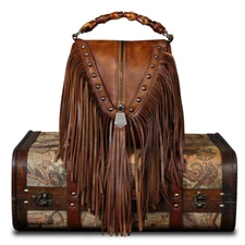Genuine Leather Purse and Handbag Women Fashion Tassel Crossbody Shoulder Bag