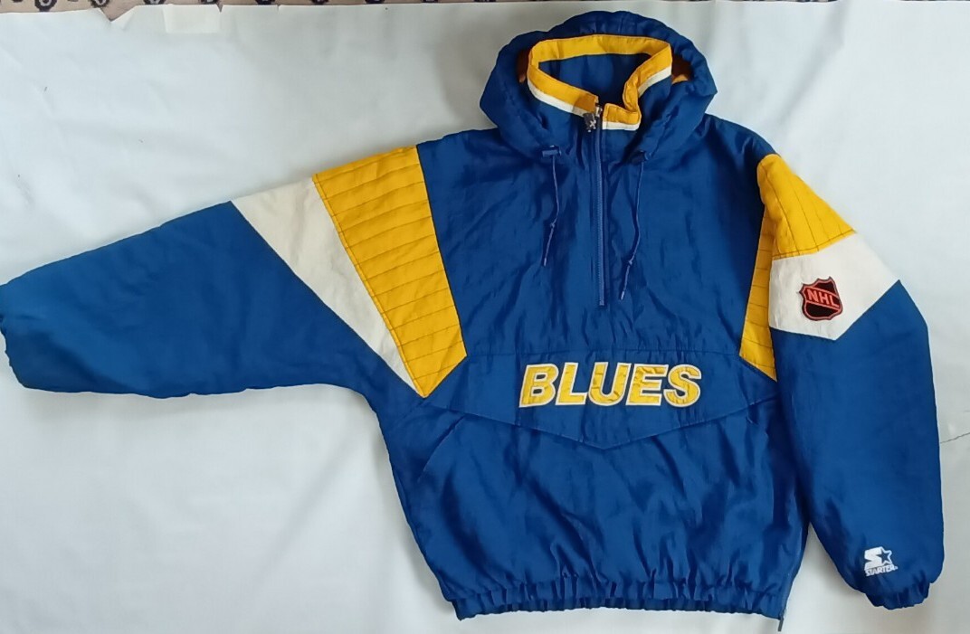 VTG STARTER ST. LOUIS BLUES 1/2 ZIPP WITH HOOD PULLOVER WINTER