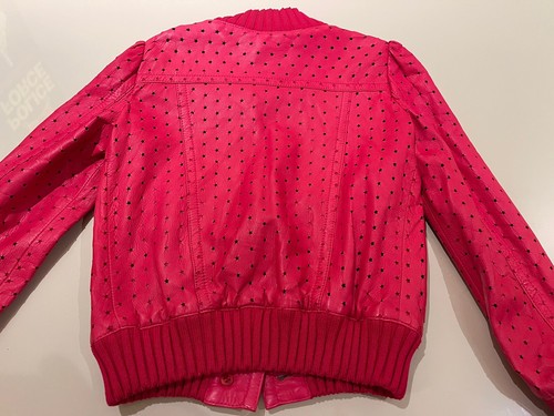 Girls GUCCI 5 Hot Pink SOFT LEATHER laser Cut STARS Moto Jacket Perforated COAT - Picture 3 of 14