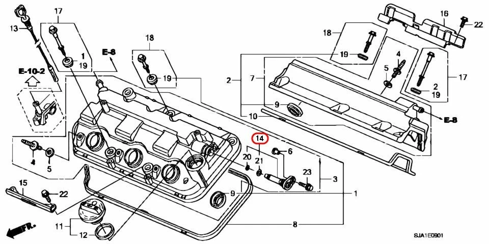 Conjunto de válvulas PCV Honda OEM 17130-RYE-A01 para Acura Foto 3 de 4