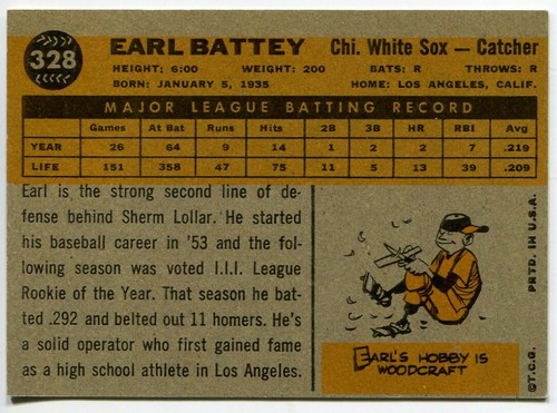 1960 Topps #328 Earl Battey Chicago White Sox - Bild 2 von 2