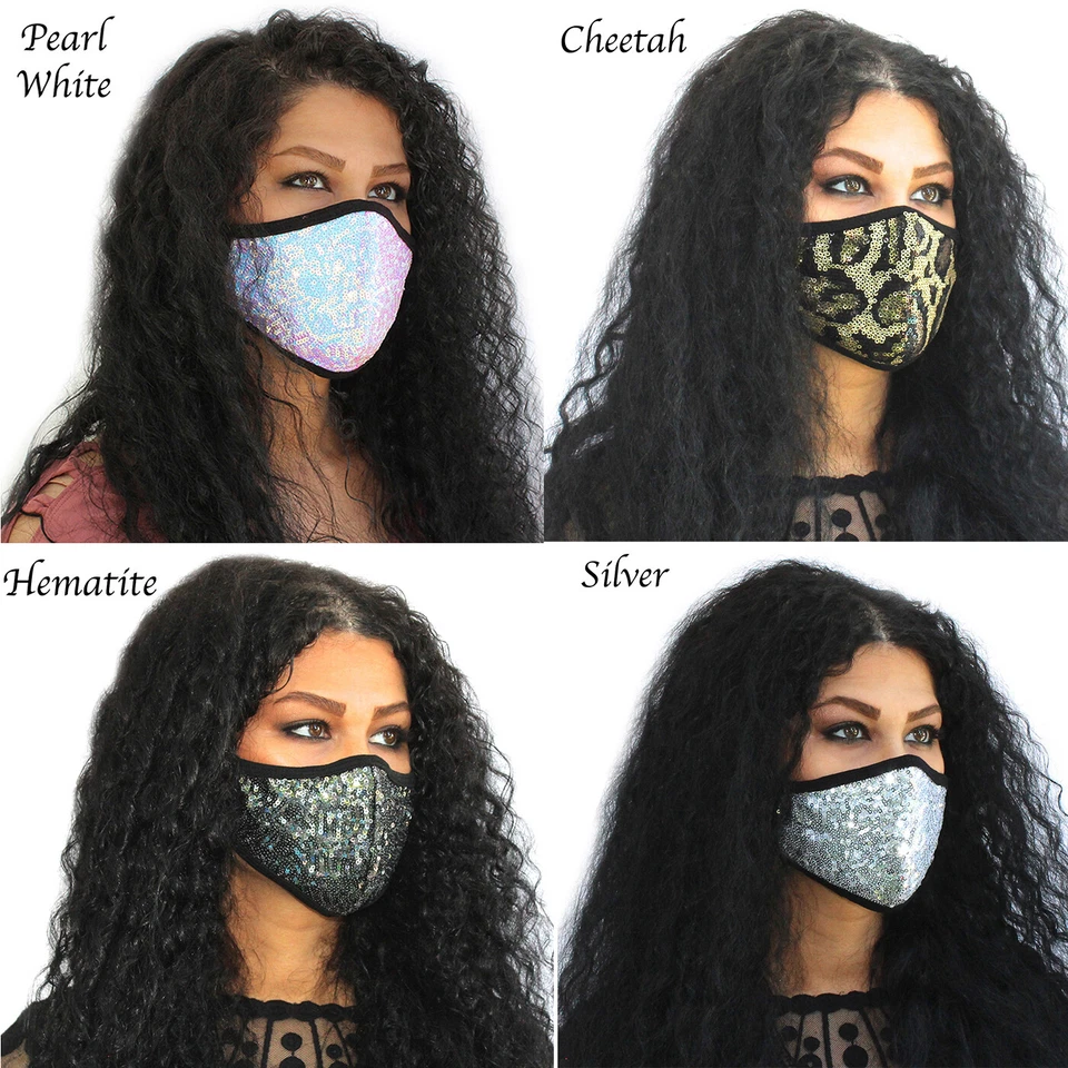 Pacote com 3 - Máscara Facial de Lantejoulas Glitter Bling Máscara Facial Lavável Máscaras Faciais Reutilizáveis - Imagem 2 de 4