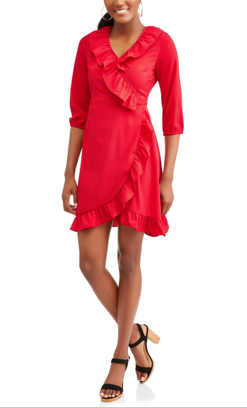 red ruffle wrap dress