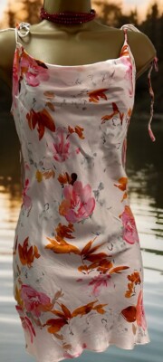 Zara Ivory Floral Bias Cut Short Viscose  Satin Slip Dress: Negligé UK M VGC