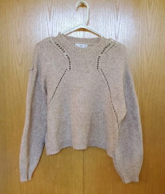 Mango MNG Cropped Drop Shoulder Wool Blend Sweater Womens Size Medium