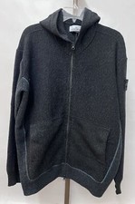 Stone Island Men's Hooded Zip-Up Wool Knit Cardigan Petrol / Black Choose Size