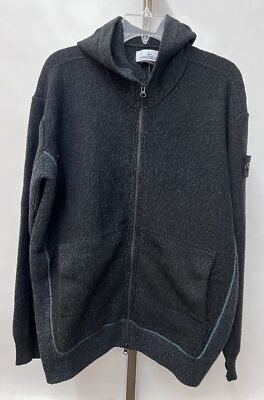 Stone Island Men's Hooded Zip-Up Wool Knit Cardigan Petrol / Black Choose Size