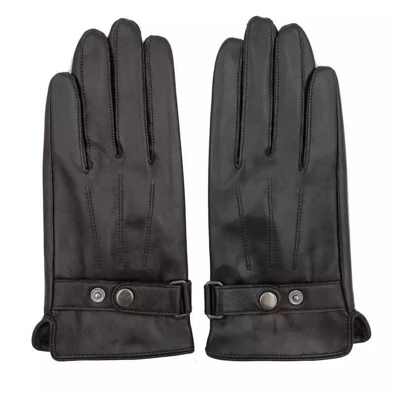 Men's Soft Real Leather Winter Fleece Lined Driving Gloves Black