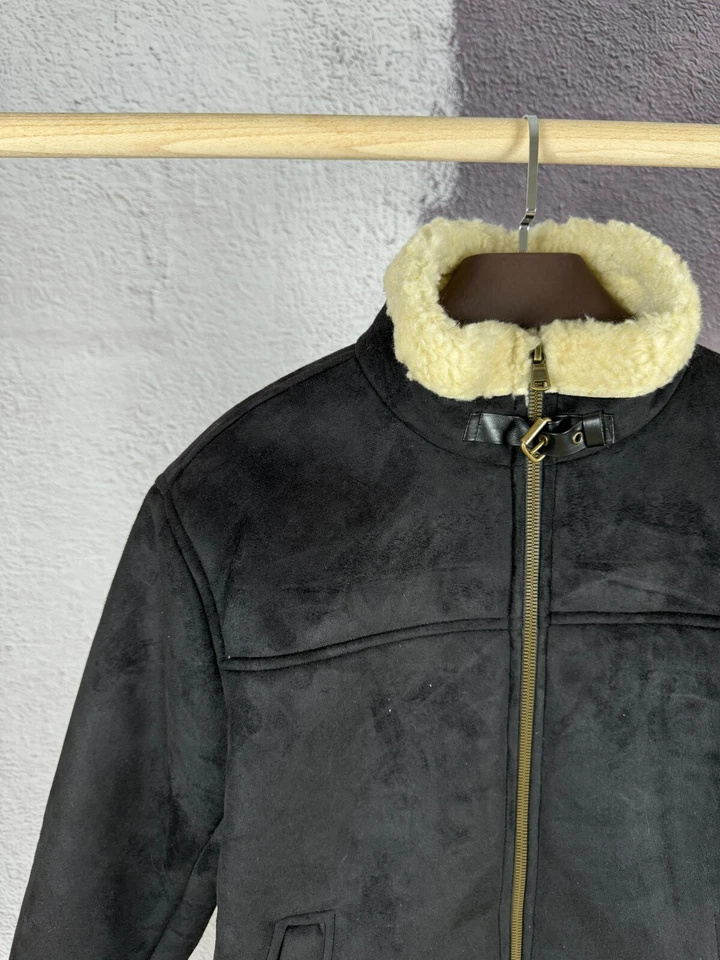 Vintage Black Faux Leather Suede shearling jacket size L-XL - Image 3 of 4