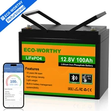 ECO-WORTHY 12V 100AH LiFePO4 Lithium Battery Bluetooth monitoring RV Solar Panel