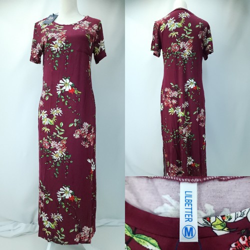 Lilbetter Womens Medium Soft Rayon Wine Red Floral Long Maxi Dress w/ Side Slits - Picture 2 of 9