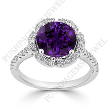 925 Sterling Silver 6 mm Round Shape Natural Amethyst Ring Cubic Zirconia Ring