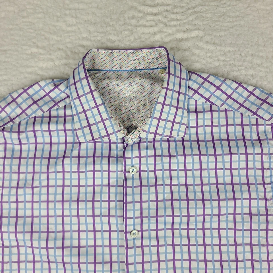 Camisa de vestir Bugatchi Uomo para hombre 17,5 36/37 azul púrpura a cuadros algodón abotonada Foto 3 de 4