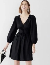 New JCrew Vneck Cotton Poplin Black Dress 4 NWT