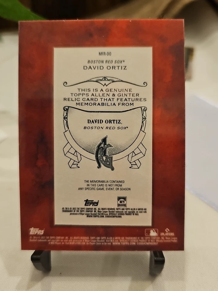 2022 TOPPS ALLEN & GINTER DAVID ORTIZ Mini Framed Relics #MFR-DO RED SOX  - Image 2 of 2