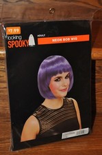 Adult Neon Purple Bob Wig with Bangs Halloween Costume Party Decoration Hair NEW