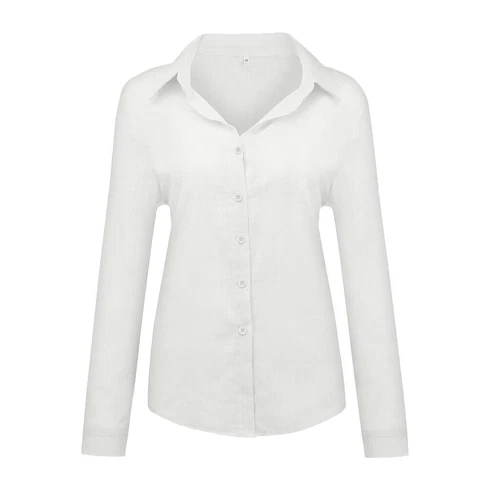 Blusa Prendas para el torso informal elegante de lino de algodón de manga larga para mujer - Imagen 21 de 38