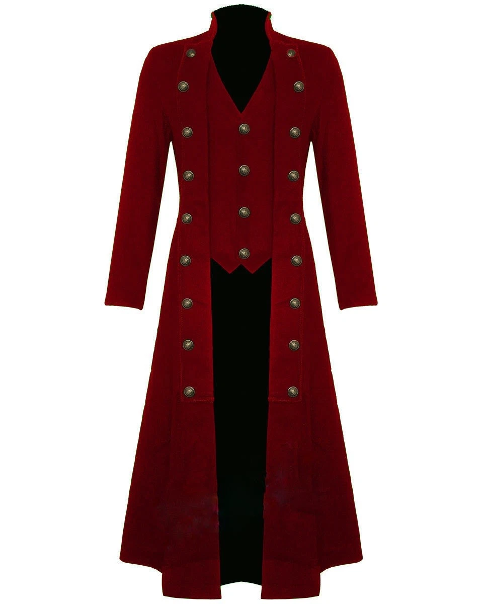 HANDMADE MEN RED/BLUE HELLRAISER GOTH PUNK PINHEAD VAMPIRE JACKET TRENCH COAT