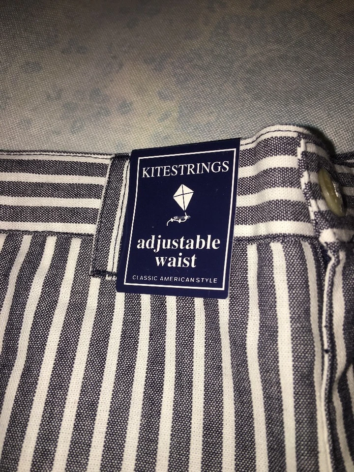 NWT--Shorts Kitestrings Talla 6 Azul Blanco a rayas, 100% algodón, bolsillos, Cintura ajustable Foto 2 de 3