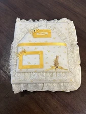 Vintage Fabric Padded Photo Album Binder – Lace Trim – Floral Yellow Cottagecore