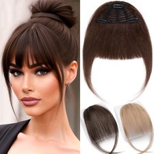 100% Human Hair Extension Clip In Thin Bangs Wispy Air Bangs Fringe Topper Women