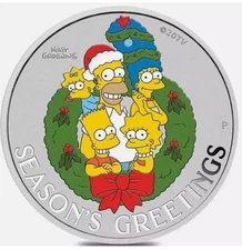 Silver 2022 Tuvalu The Simpsons COLORIZED Season's Greetings 1oz Coin