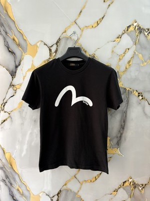 Evisu T-Shirt Schwarz Logo Weiß Groß M Wave Größe M 