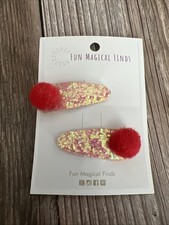 Hair Bows set Snap Clip   Orange 1.5” Glitter