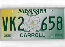 MISSISSIPPI license plate "VK2 658" ***MINT***CARROLL***