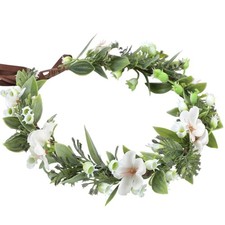 White Flower Crown Headband- Artificial Green Fairy Floral Headpiece Boho Bri...
