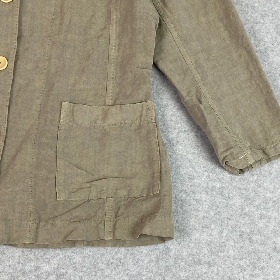 Sugar Products Jacket Womens Sz 2 Tan Linen Blend Button Front 3/4 Sleeve Casual - Image 3 of 4