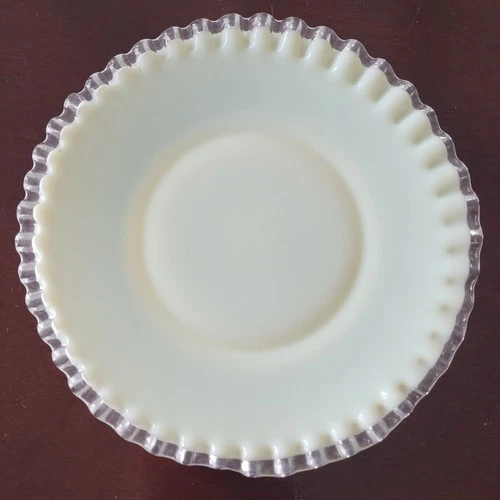 Vintage Fenton Milk Glass Silver Crest 8.75” Plate Custard with Blue Undertones