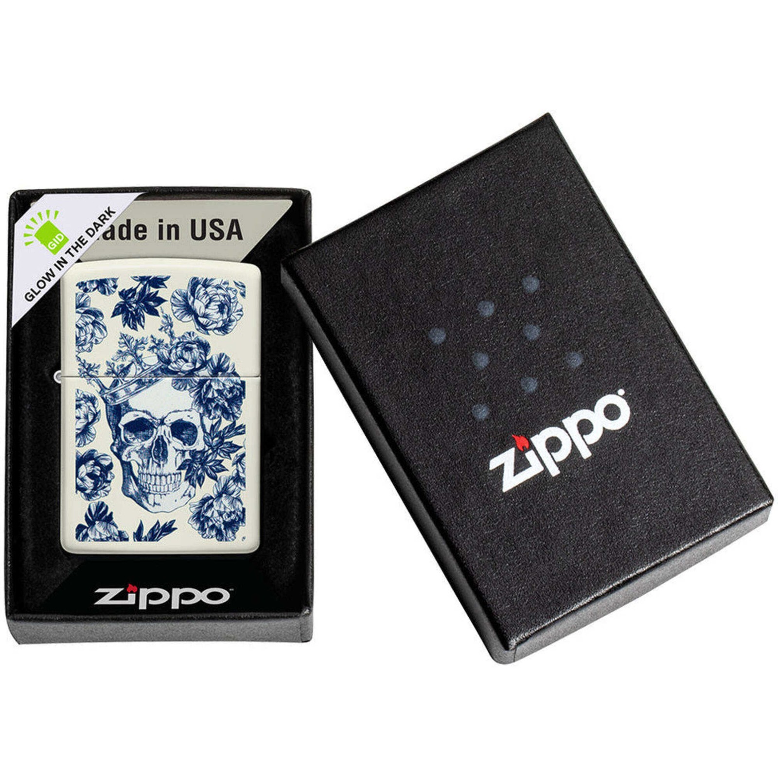 Zippo Windproof Lighter King Skull Design White Matte Blue Metal 48086