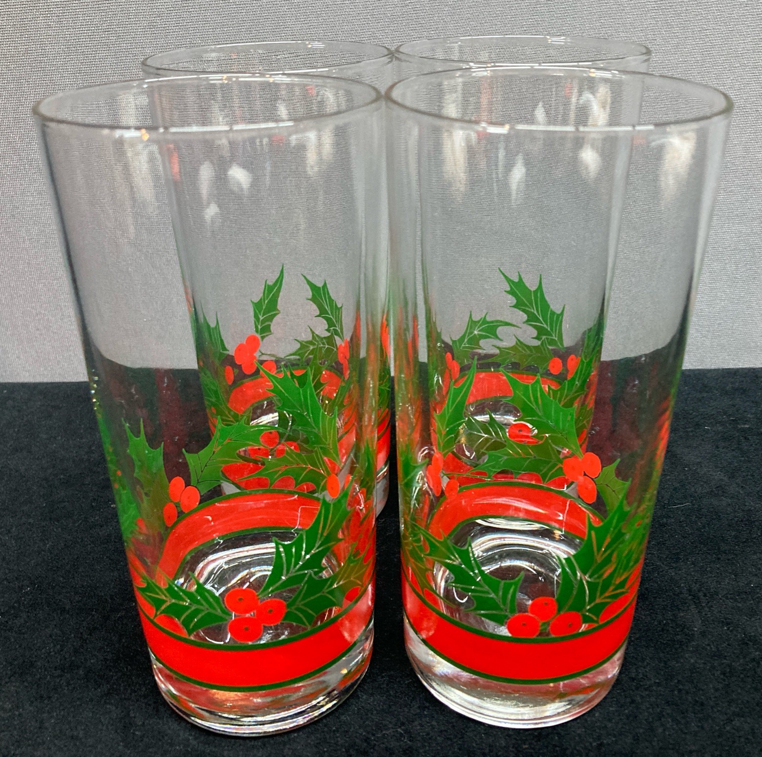 Libbey Holly & Berries Highball Glasses Christmas Glasses 16oz Set of 4