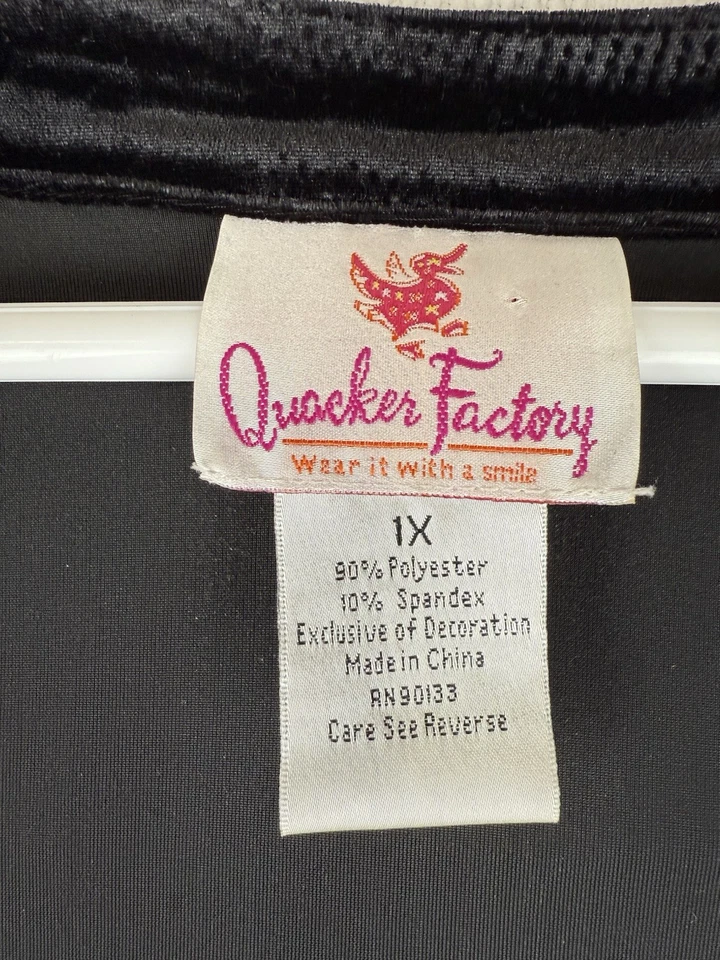 Women's Black Stretch Velvet Sequin Enbellished Long Cardigan 1X Quaker Factory - Image 3 of 4