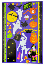 Vtg 2004 Mrs Grossman's HALLOWEEN Sticker Sheet GHOSTS Candy PUMPKINS Bats BOO 
