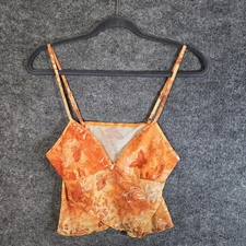 Shein Top Womens 6 Medium Orange Floral Cami Mesh Faux Wrap Cropped