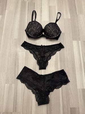 Victoria's Secret Very Sexy Push-Up BH-Set 32C schwarz Spitze 2 Slips