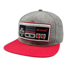 Nintendo Snapback Hat Cap Gray Red NES Controller Flat Bill Retro Gamer 2016
